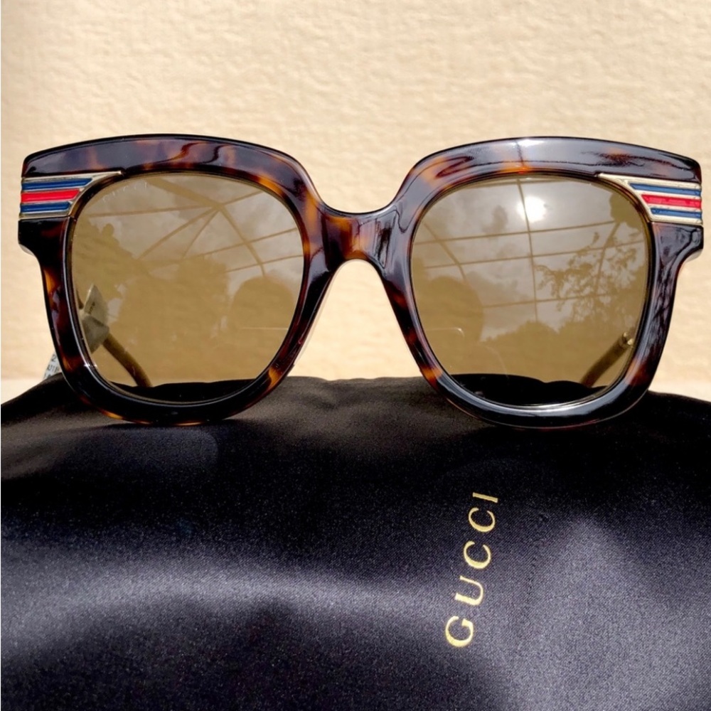 GUCCI 51mm square sunglasses tortoise metal brown